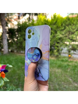 Bumudur Aksesuar Apple iPhone 12 Mor Mermer Görünümlü Kılıf