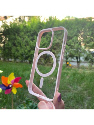 Bumudur Aksesuar Apple iPhone 15 Pro Pembe Çerçeveli Magsafe Kılıf