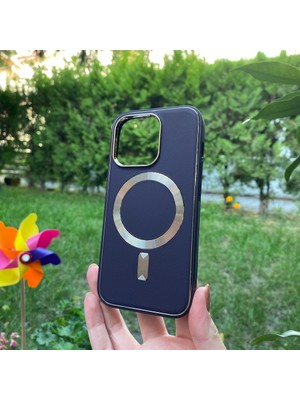 Bumudur Aksesuar Apple iPhone 14 Pro Koyu Mor Deri Magsafe Kılıf
