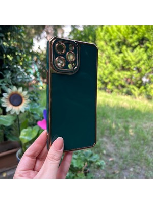 Bumudur Aksesuar Apple iPhone 13 Pro Max Kamera Korumalı Altın Renkli Yeşil Silikon Kılıf