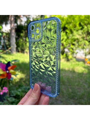 Bumudur Aksesuar Apple iPhone 12 Pro Prizma Desenli Mavi Şeffaf Kılıf
