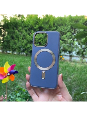 Bumudur Aksesuar Apple iPhone 13 Pro Mor Deri Magsafe Kılıf