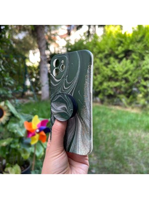 Bumudur Aksesuar Apple iPhone 12 Yeşil Mermer Görünümlü Kılıf