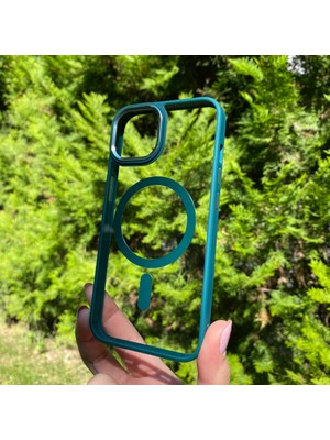 Bumudur Aksesuar Apple iPhone 14 Yeşil Çerçeveli Magsafe Kılıf