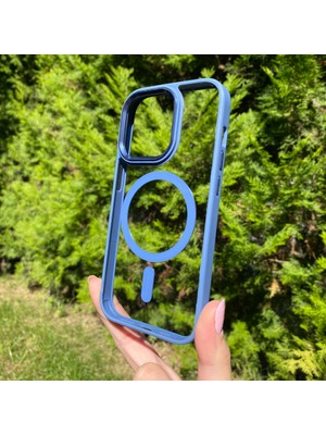 Bumudur Aksesuar Apple iPhone 14 Pro Mavi Çerçeveli Magsafe Kılıf
