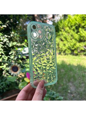Bumudur Aksesuar Apple iPhone 12 Pro Max Prizma Desenli Yeşil Şeffaf Kılıf