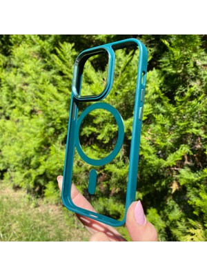 Bumudur Aksesuar Apple iPhone 14 Pro Yeşil Çerçeveli Magsafe Kılıf