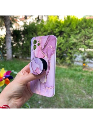 Bumudur Aksesuar Apple iPhone 12 Pembe Mermer Görünümlü Kılıf