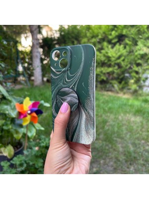 Bumudur Aksesuar Apple iPhone 14 Yeşil  Mermer Görünümlü Kılıf