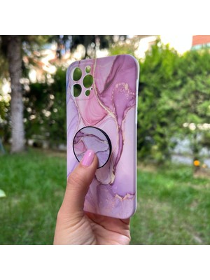 Bumudur Aksesuar Apple iPhone 12 Pro Pembe Mermer Görünümlü Kılıf