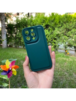 Bumudur Aksesuar Apple iPhone 14 Pro Kamera Korumalı Yeşil Desenli Siyah Silikon Kılıf