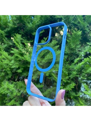 Bumudur Aksesuar Apple iPhone 15 Pro Max Mavi  Çerçeveli Magsafe Kılıf