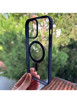 Bumudur Aksesuar Apple iPhone 15 Pro Max Koyu Mor Çerçeveli Magsafe Kılıf