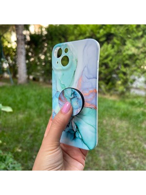 Bumudur Aksesuar Apple iPhone 14 Turkuaz Mermer Görünümlü Kılıf