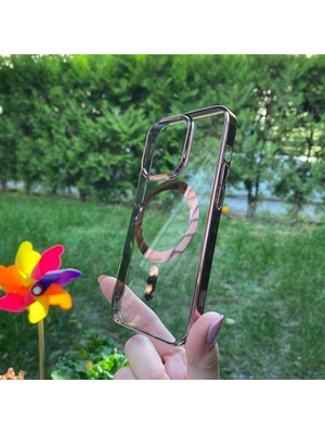 Bumudur Aksesuar Apple iPhone 14 Pro Pembe Parlak Kenarlı Magsafe Kılıf