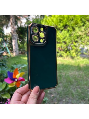 Bumudur Aksesuar Apple iPhone 14 Pro Max Kamera Korumalı Altın Renkli Yeşil Silikon Kılıf