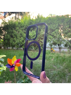 Bumudur Aksesuar Apple iPhone 15 Pro Koyu Mor Çerçeveli Magsafe Kılıf