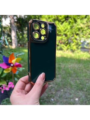 Bumudur Aksesuar Apple iPhone 14 Pro Kamera Korumalı Altın Renkli Yeşil Silikon Kılıf