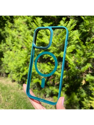 Bumudur Aksesuar Apple iPhone 14 Pro Max Yeşil Çerçeveli Magsafe Kılıf