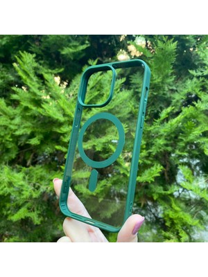 Bumudur Aksesuar Apple iPhone 15 Pro Max Yeşil Çerçeveli Magsafe Kılıf