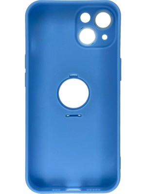 Bumudur Aksesuar Apple iPhone 14 Kamera Korumalı Yüzüklü Mavi Silikon Kılıf