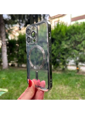 Bumudur Aksesuar Apple iPhone 14 Pro Gümüş Kamera Korumalı Magsafe Kılıf