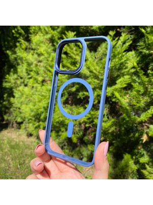 Bumudur Aksesuar Apple iPhone 14 Pro Max Mavi Çerçeveli Magsafe Kılıf