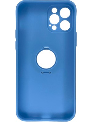 Bumudur Aksesuar Apple iPhone 12 Pro Kamera Korumalı Yüzüklü Mavi Silikon Kılıf