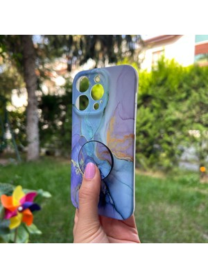 Bumudur Aksesuar Apple iPhone 14 Pro Mor Mermer Görünümlü Kılıf