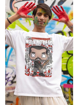 Fuddy Moda Minyatür Walking Dead Baskılı T-Shirt Erkek-Kadın Wd Dizi Baskılı T-Shirt