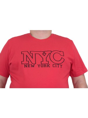 Moc Grande Mocgrande Erkek Büyük Beden Sıfır Yaka T-Shirt Nyc 24133 Kırmızı