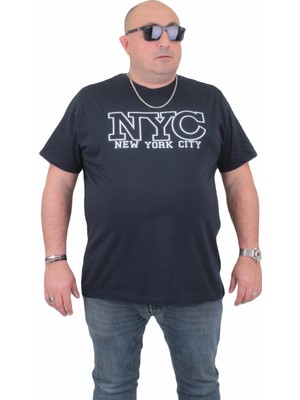 Moc Grande Mocgrande Erkek Büyük Beden Sıfır Yaka T-Shirt Nyc 24133 Lacıvert