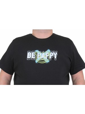 Moc Grande Mocgrande Erkek Büyük Beden Sıfır Yaka T-Shirt Be Happy 24131 Sıyah