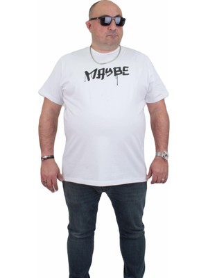 Moc Grande Mocgrande Erkek Büyük Beden Sıfır Yaka T-Shirt Maybe 24128 Beyaz