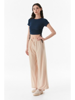 FullaModa Beli Lastikli Wide Leg Pantolon