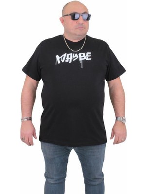Starbattal Erkek Büyük Beden Sıfır Yaka T-Shirt Maybe 24128 Sıyah