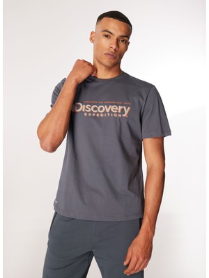 Discovery Expedition Antrasit Erkek Bisiklet Yaka Baskılı T-Shirt D4SM-TST3273