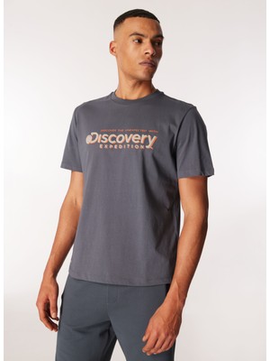 Discovery Expedition Antrasit Erkek Bisiklet Yaka Baskılı T-Shirt D4SM-TST3273