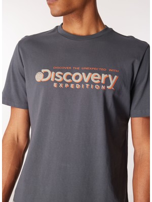 Discovery Expedition Antrasit Erkek Bisiklet Yaka Baskılı T-Shirt D4SM-TST3273