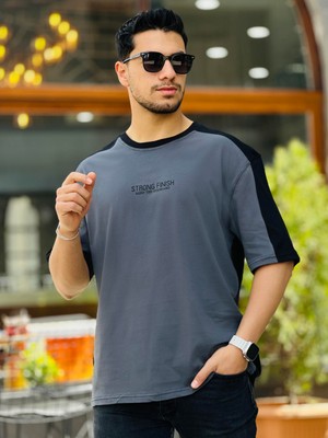 Miron Füme Siyah Strong Finish Baskılı Oversize Kısa Kolu Tişört