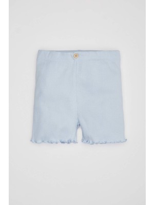 DeFacto Kız Bebek Regular Fit Fitilli Kaşkorse Şort Mavi Renk Yumuşak Dokulu Rahat Kesim