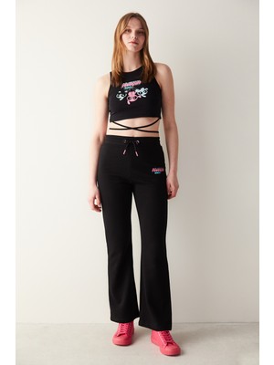 Penti Siyah Baskılı Bağlamalı Crop Top