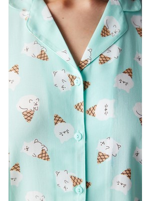 Penti Ice Cream Mint Yeşili Gömlek Pantolon Pijama Takımı