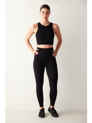 Penti Siyah Halter Yaka Seamless Crop Top