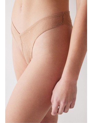 Penti Lace Dantel V Shape Bronz Brazilian Külot