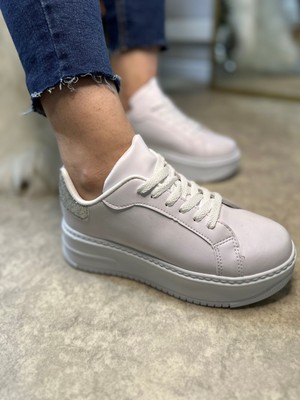 Imershoes Günlük Kadın Sneaker Bağcıklı Hafif Kalın Yüksek Tabanlı Leopar Detaylı Yürüyüş Spor Ayakkabı 065