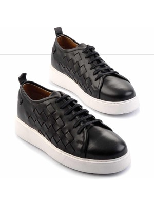 Bambi Siyah Örgü Hakiki Deri Erkek Sneaker E01310111741