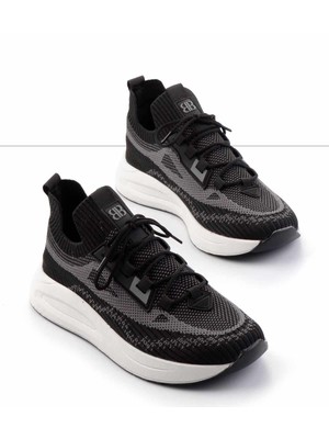 Bambi Siyah Beyaz Triko   Erkek Sneaker E01768002382