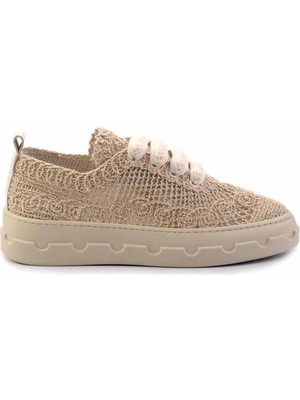 Bambi Bej Örgü   Kadın Sneaker K01459090716