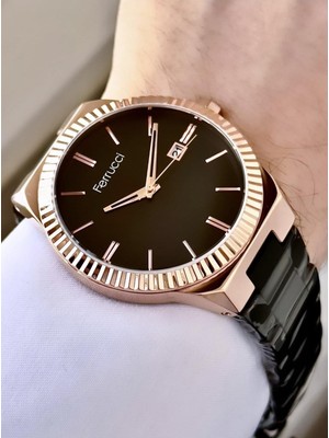 Ferrucci Metal Takvimli Siyah Kordon Erkek Kol Saati